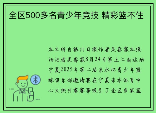 全区500多名青少年竞技 精彩篮不住