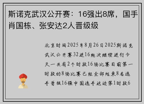 斯诺克武汉公开赛：16强出8席，国手肖国栋、张安达2人晋级级